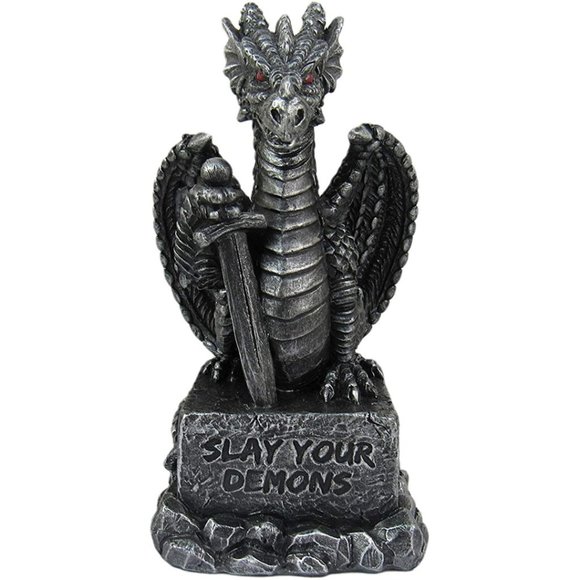 5" Medieval Motivation Mini Dragon Desk Statues 4 PCS Set Inspirational Sayings - Picture 4 of 6